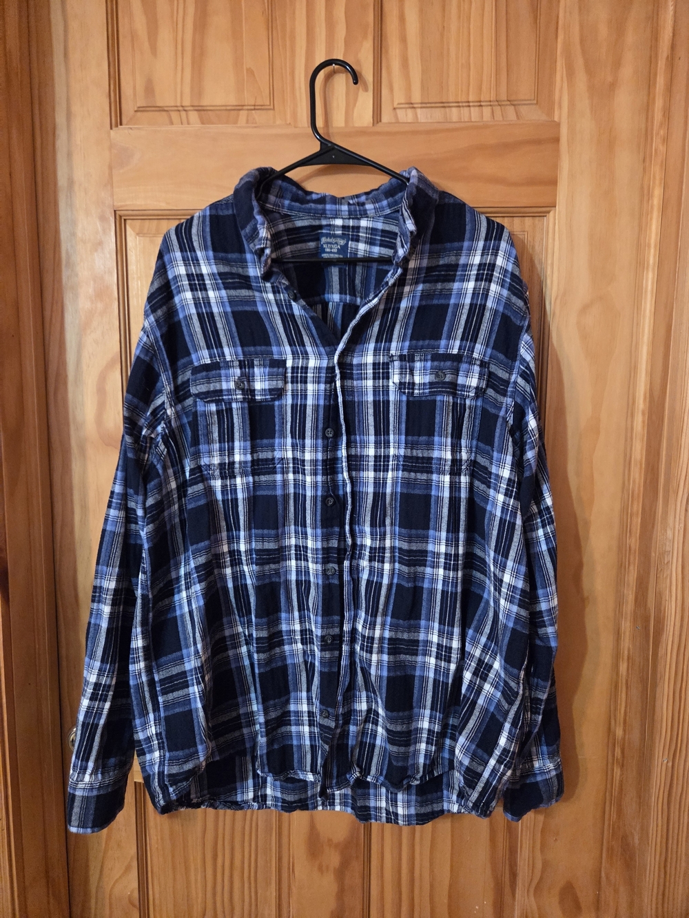 Faded Glory Blue and White Plaid Button-Down Shirt